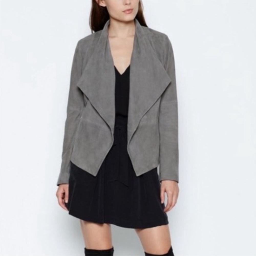 Gray Olivine Suede Leather Joie Open Front Jacket [Extra Small / XS]